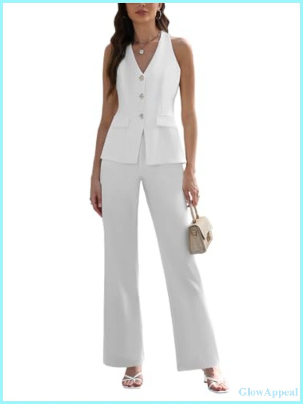 Women's 2 Piece Sleeveless Blazer Vest & Straight Leg Pants Suit Set Business